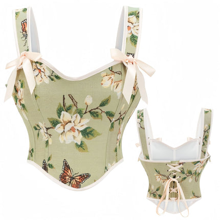 Medieval Style Printed Bow Corset Top