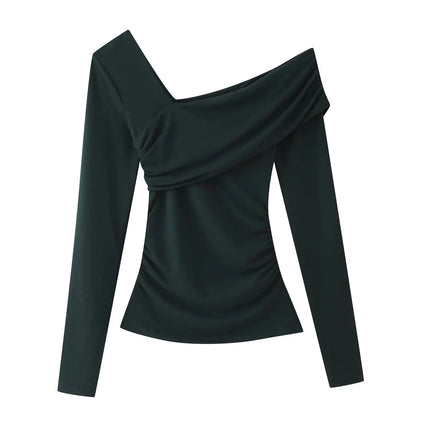 Mocha Drape One-Shoulder Long Sleeve Top