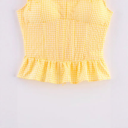 Yellow Butterfly Bow Slim Fit Top