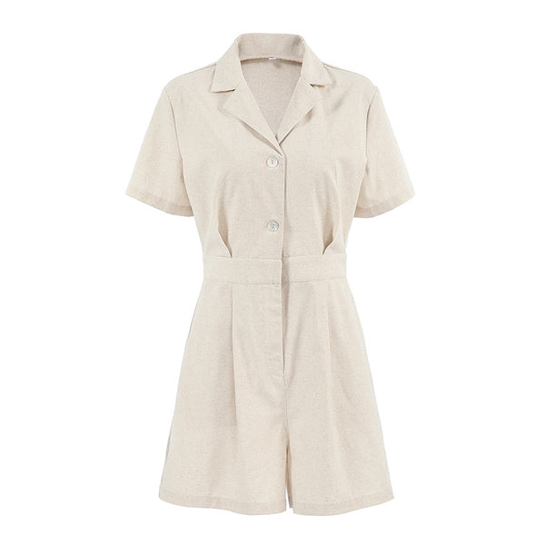Khaki Linen-Blend Utility Jumpsuit
