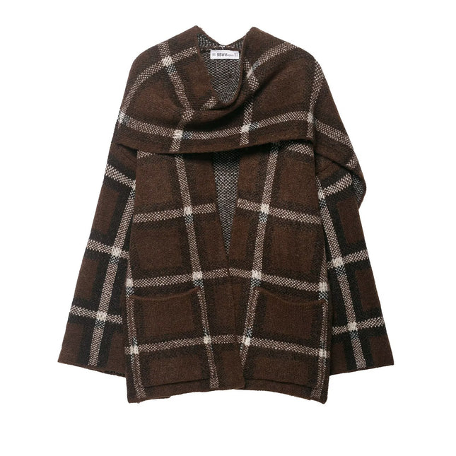 Plaid Scarf Knit Coat Jacket