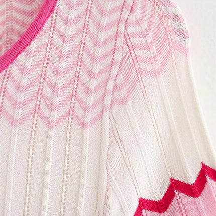 Fashion Striped Knit Long Dress Women Spring Autumn Short Sleeve Casual Striped Slim Thin Sweater Dresses