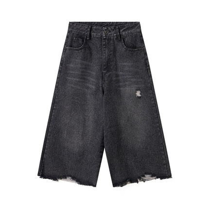 Vintage Cut Distressed Denim Culotte Pants