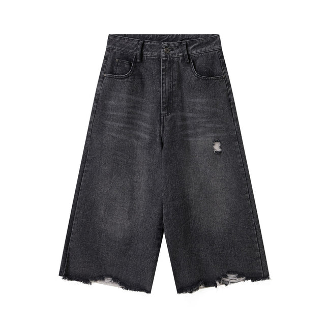 Vintage Cut Distressed Denim Culotte Pants