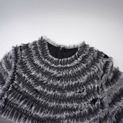 Runway Cake Dress Long Skirt European and American Evening Banquet Layered Tulle Ruffle Flared Hem Heavy Work Dress