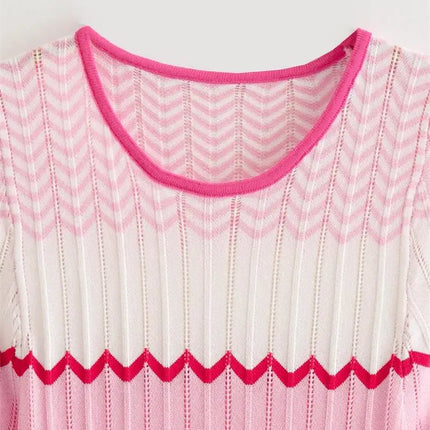 Fashion Striped Knit Long Dress Women Spring Autumn Short Sleeve Casual Striped Slim Thin Sweater Dresses