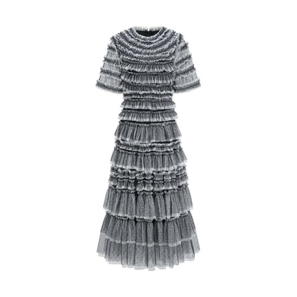 Runway Cake Dress Long Skirt European and American Evening Banquet Layered Tulle Ruffle Flared Hem Heavy Work Dress