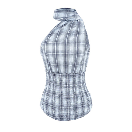 Blue Plaid Muse One-Shoulder Top