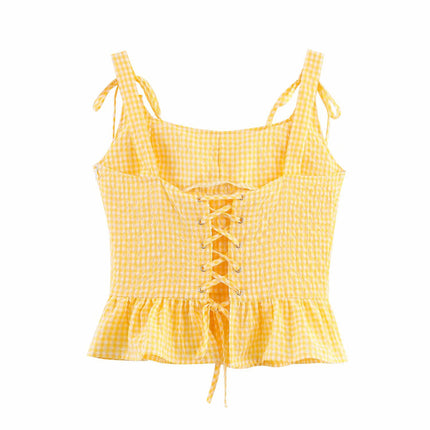 Yellow Butterfly Bow Slim Fit Top