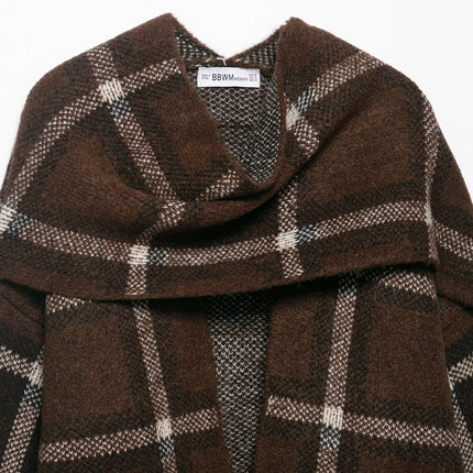 Plaid Scarf Knit Coat Jacket