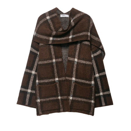 Plaid Scarf Knit Coat Jacket
