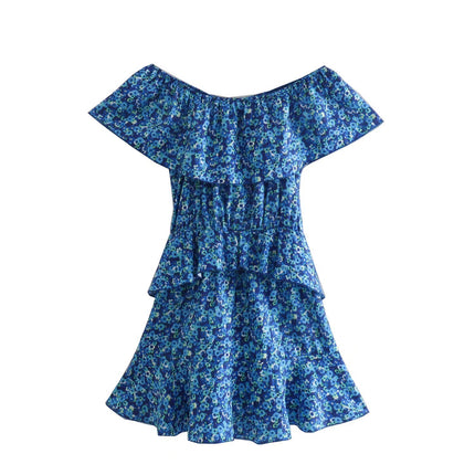 Summer New Fashion And Elegant Layered Decorative Printing Word Neck Dress Women