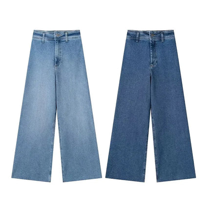 Classic High-Waist Wide-Leg Denim Pants