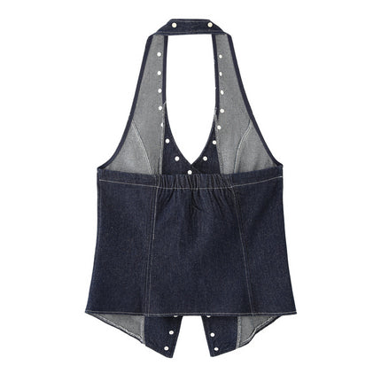 Backless Rivet Denim Halter Top