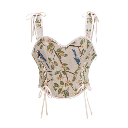 Medieval Style Printed Bow Corset Top