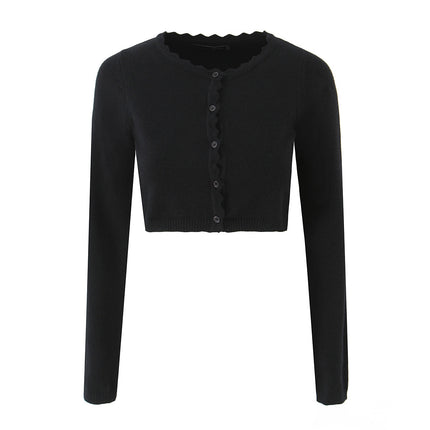 Two piece set of wavy edge knitted sweater with waistband and suspender dress