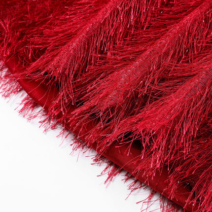 Crimson Velvet Feather Mini Dress