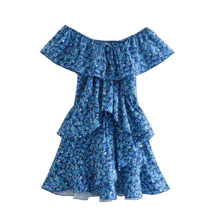 Summer New Fashion And Elegant Layered Decorative Printing Word Neck Dress Women