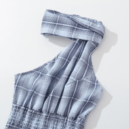 Blue Plaid Muse One-Shoulder Top