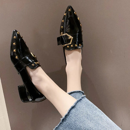 Black Pointed Toe Buckle Loafer Heels