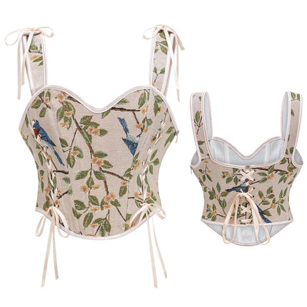 Medieval Style Printed Bow Corset Top