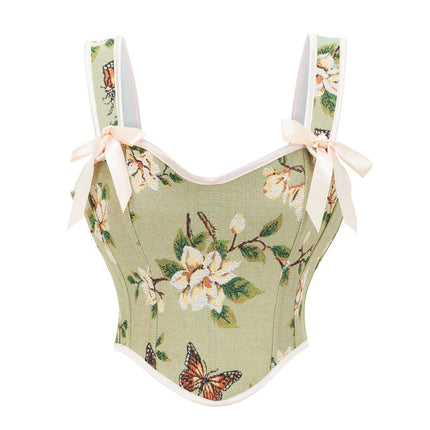 Medieval Style Printed Bow Corset Top