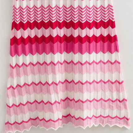 Fashion Striped Knit Long Dress Women Spring Autumn Short Sleeve Casual Striped Slim Thin Sweater Dresses