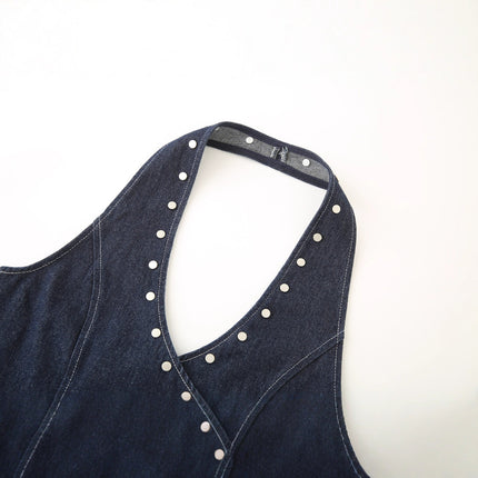 Backless Rivet Denim Halter Top