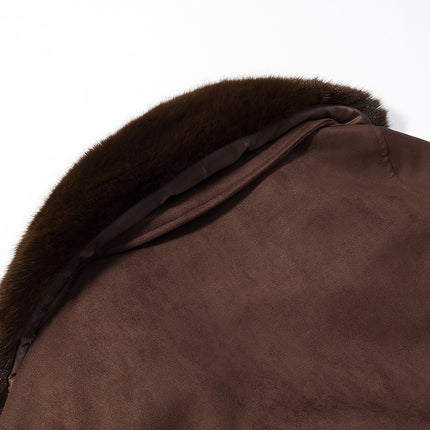 Brown Wool-Collar Suede-Texture Jacket