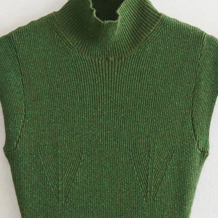 Metallic Knitted Dresses for Women Green Bodycon Long Dress Woman  Sleeveless Sweater Dress Women Winter Female Dress