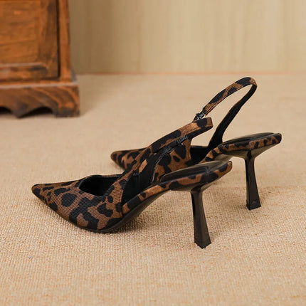 Leopard Point Toe Slingback Pumps