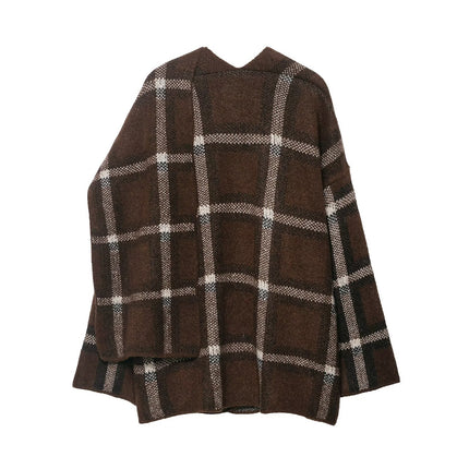 Plaid Scarf Knit Coat Jacket