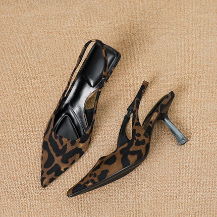 Leopard Point Toe Slingback Pumps