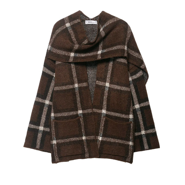 Plaid Scarf Knit Coat Jacket