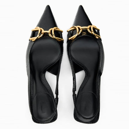 Black Chain Accent Slingback Heels