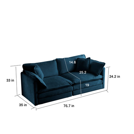 Blue Fabric Loveseat Sofa