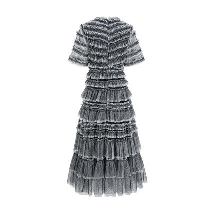 Runway Cake Dress Long Skirt European and American Evening Banquet Layered Tulle Ruffle Flared Hem Heavy Work Dress