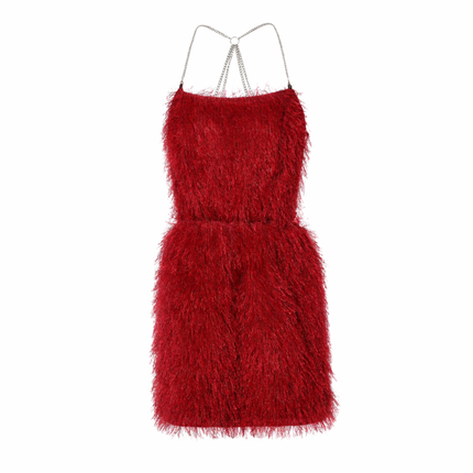 Crimson Velvet Feather Mini Dress