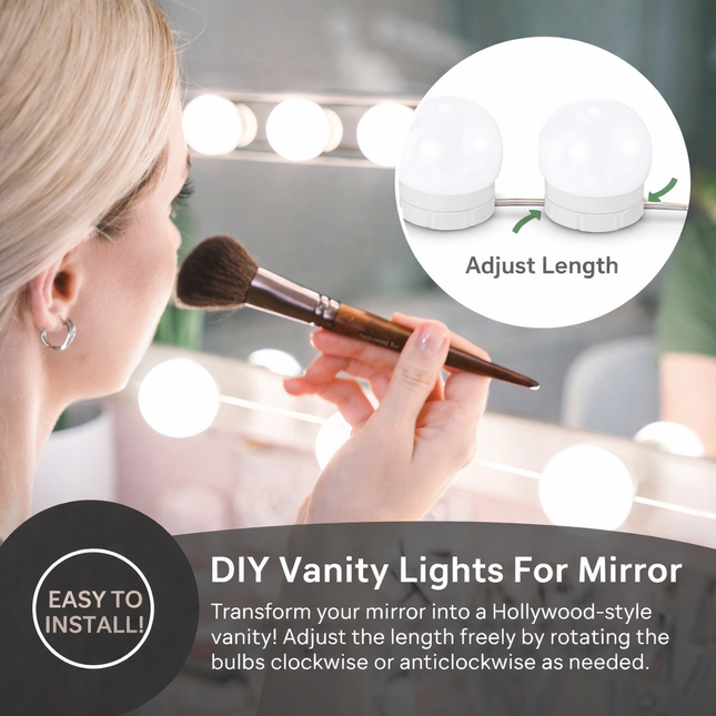 USB Makeup Mirror Light Bulbs – Adjustable Vanity Lighting Kit (10 Bulbs)