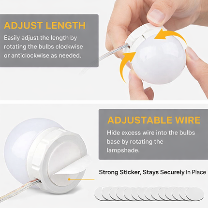 USB Makeup Mirror Light Bulbs – Adjustable Vanity Lighting Kit (10 Bulbs)