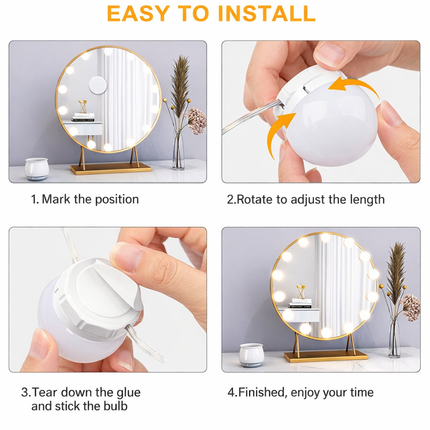 USB Makeup Mirror Light Bulbs – Adjustable Vanity Lighting Kit (10 Bulbs)