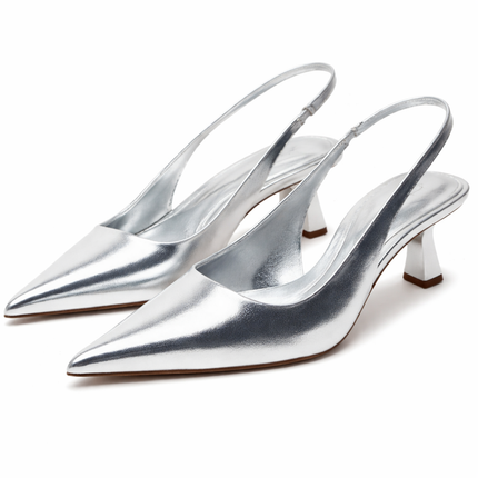 Silver Pointed Slingback Heels