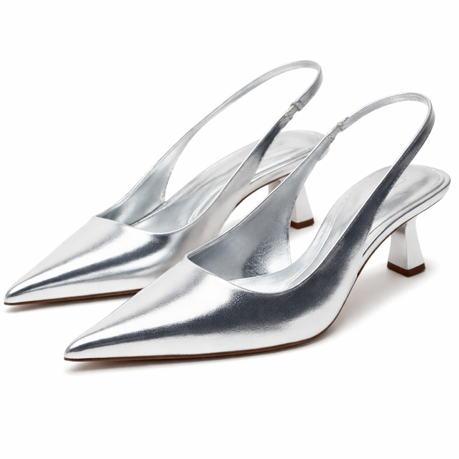 Silver Pointed Slingback Heels