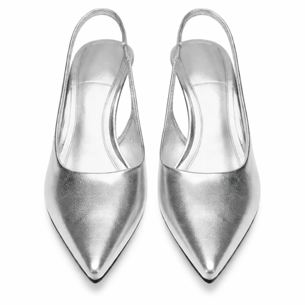 Silver Pointed Slingback Heels