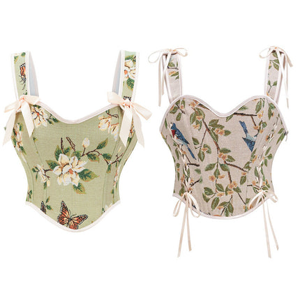 Medieval Style Printed Bow Corset Top