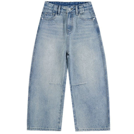Vintage Washed Calf-Length Denim Pants