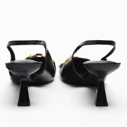 Black Chain Accent Slingback Heels