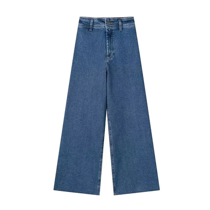 Classic High-Waist Wide-Leg Denim Pants