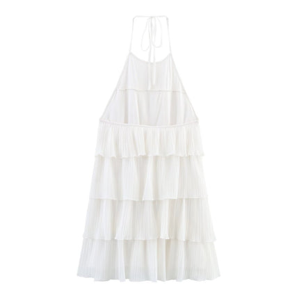 Backless sleeveless layered decorative hanging neck dress for women