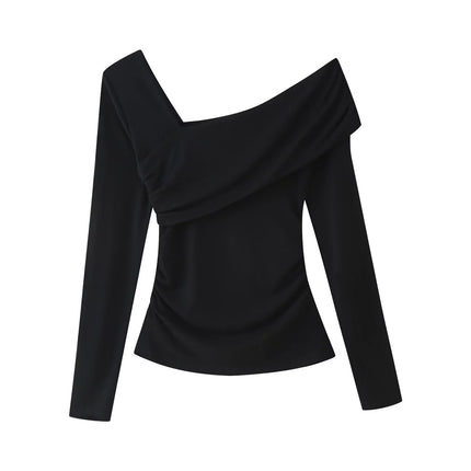 Mocha Drape One-Shoulder Long Sleeve Top